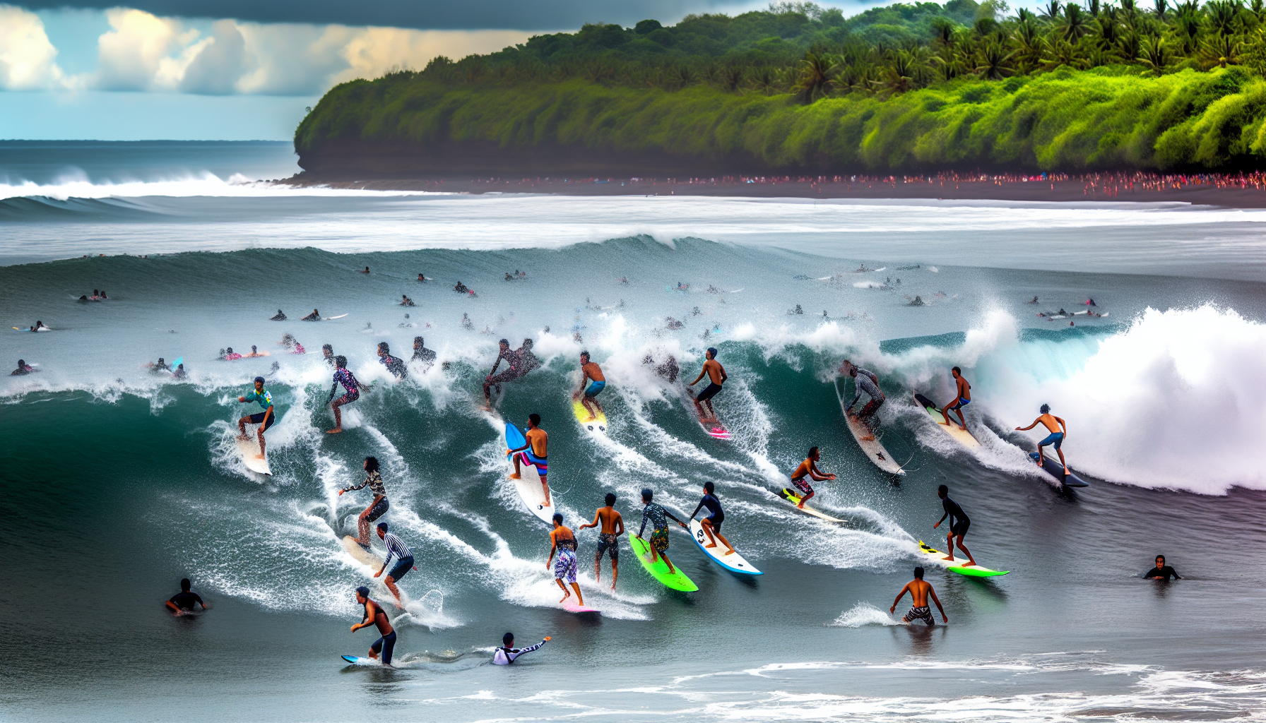 Surfers enjoying the waves in Canggu