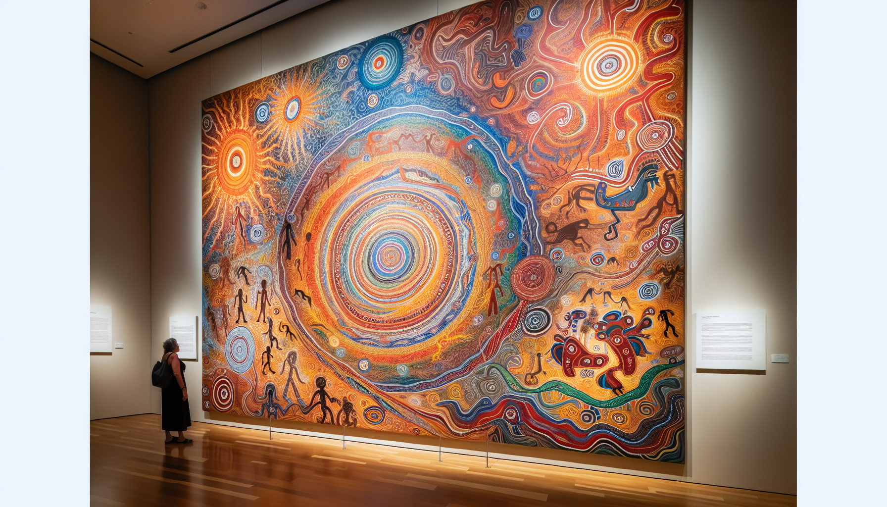 Indigenous art exhibition at the National Museum of Australia depicting rich cultural heritage